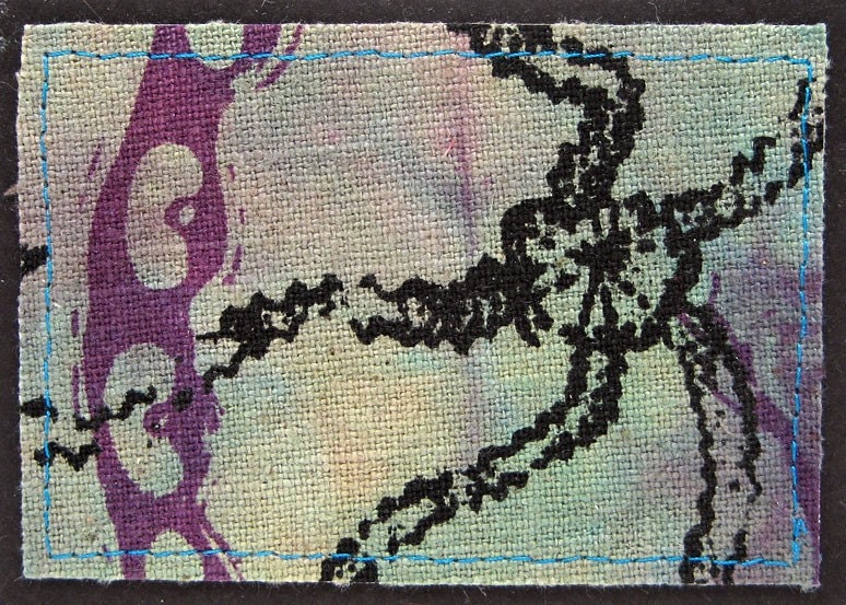 Original textile art ACEO - UnderSea Garden - Brittle star beans, screenprinted, dyed