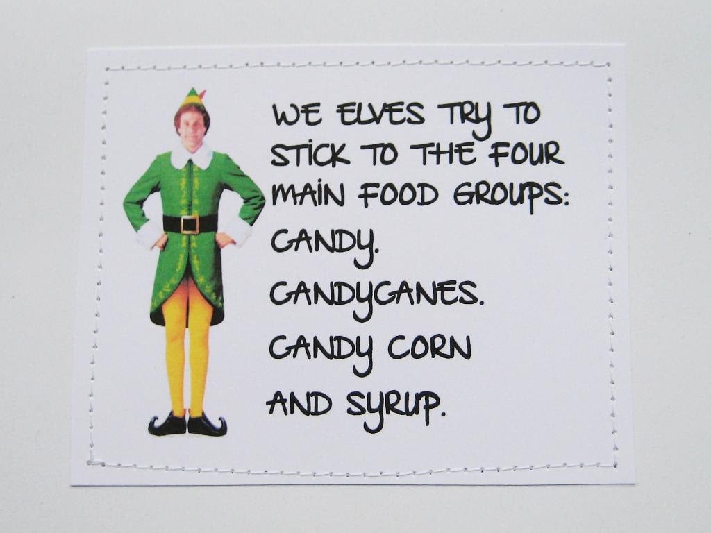 funny-elf-quote-card-four-main-food-groups-by-sewdandee-on-etsy