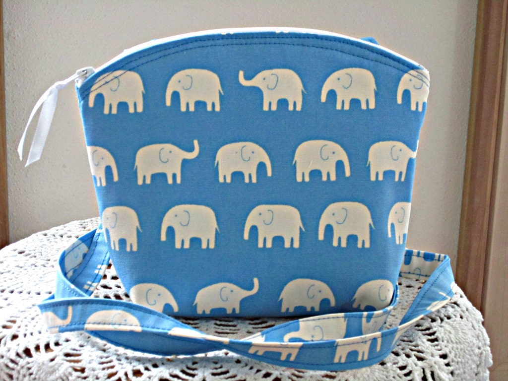 Sling Bag Small Shoulder Cross Body Purse Travel Purse Elephants on Parade in Blue