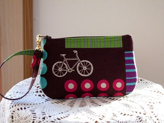 Wristlet Zipper Gadget Pouch Purse in Bicycles