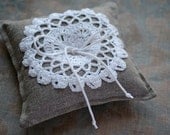 Linen Ring Bearer Pillow in Natural with Hand Crocheted Detail