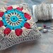Linen  pincushion - crochet motif