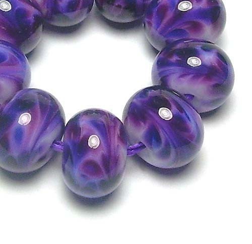 Handmade Lampwork Glass Beads SRA in Swirls of Violets set of 9 - Dark Violet Swirls