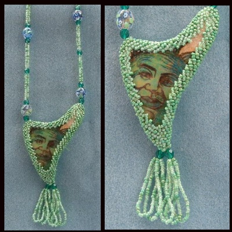 Green Sun - Artisan Handmade Bead Embroidered Gourd Necklace