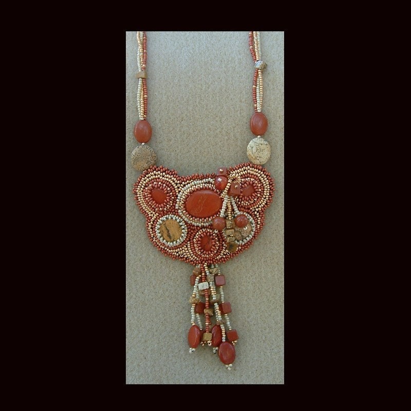 Jasper Desert - Artisan Handmade Bead Embroidered Necklace
