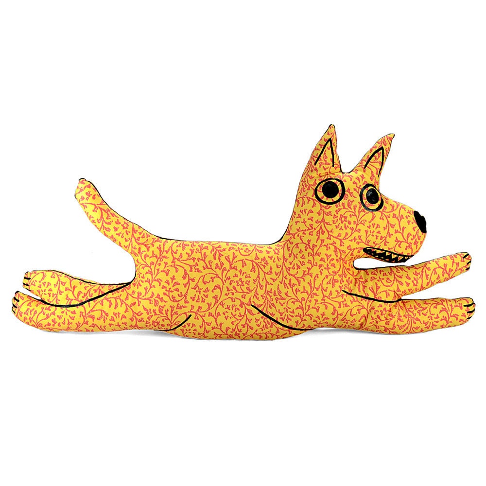 yellow & rose floral pattern dog shaped big pillow