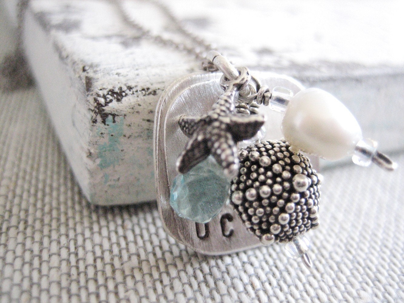 custom hand stamped necklace. Waves, Surf, Ocean Necklace, Beach Inspired Handstamped Silver Jewelry