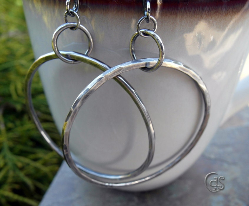 Big Fine Silver Hoop Earrings Hammered Hoops Large Tallulah
