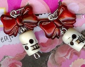 Red Bow Skull Earrings