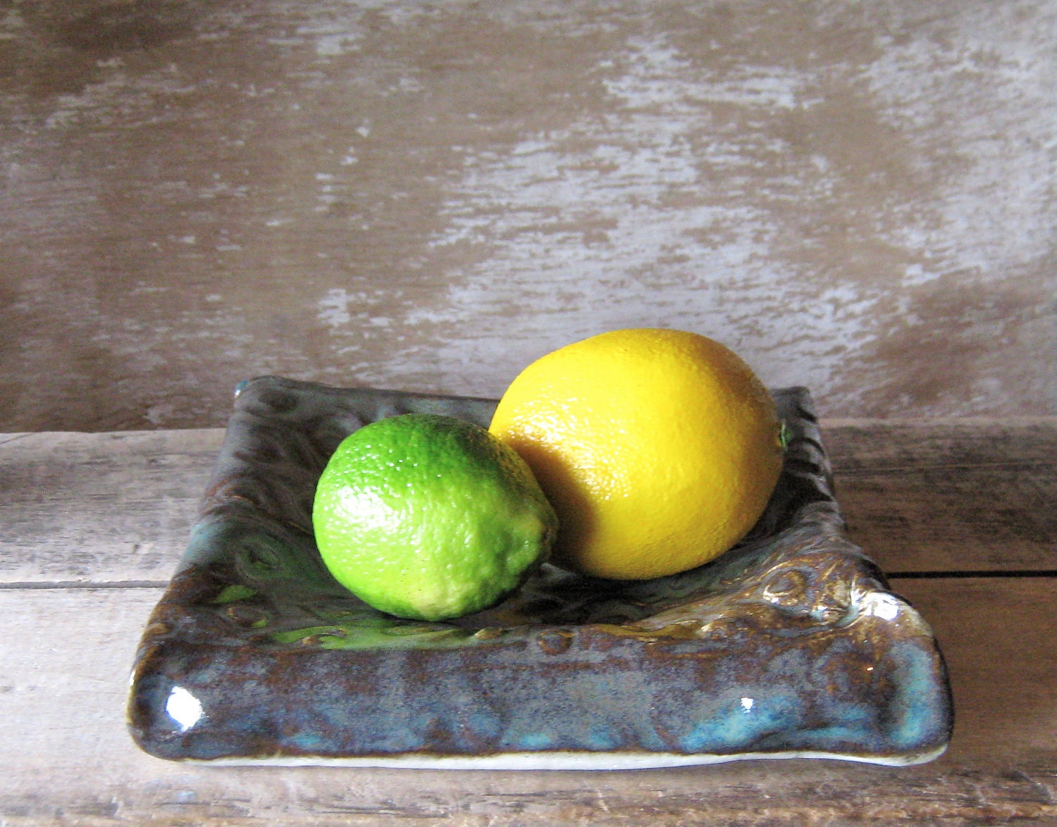 Stoneware Pillow Plate or Bowl  with Texture in Earth Blue