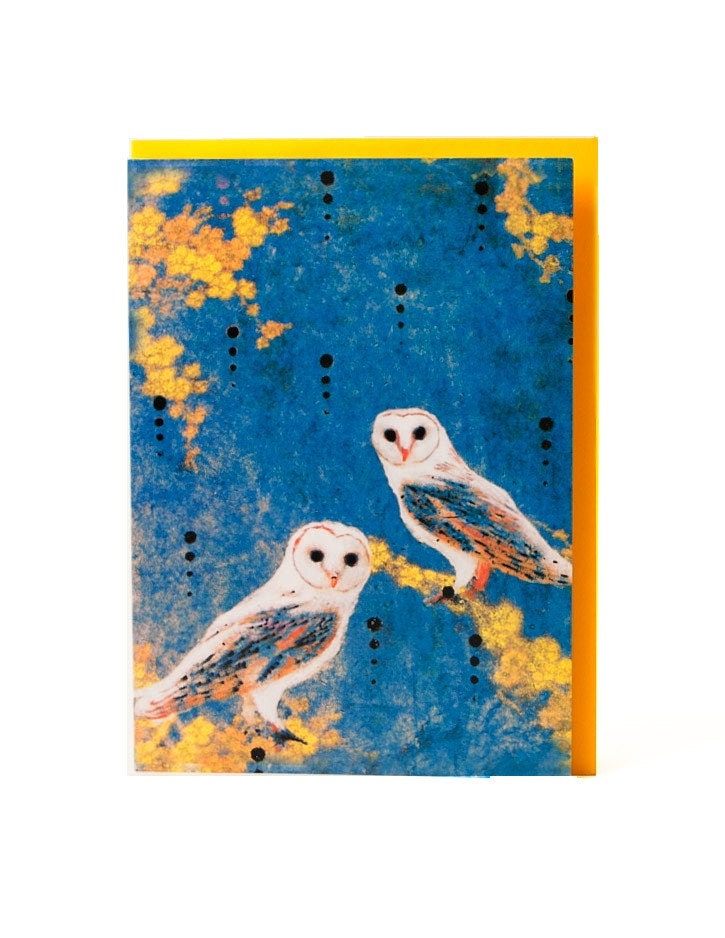 Owls Card,  Glitter Greeting Card, Indigo, Golden,