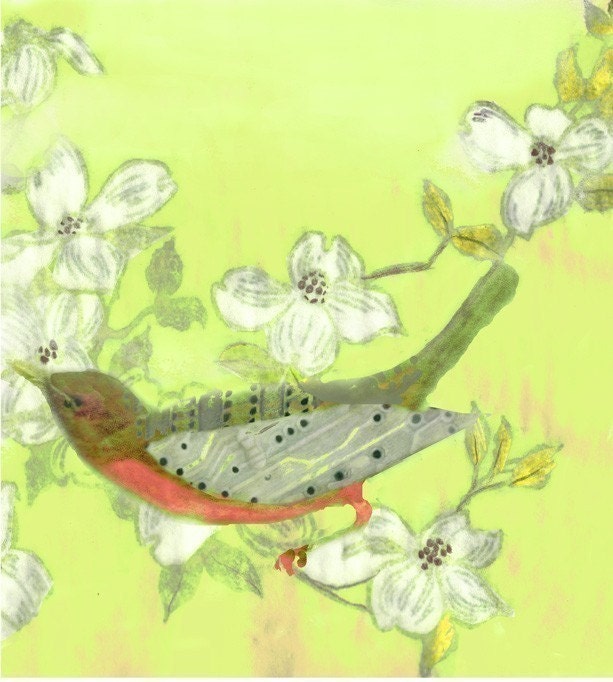 Chip Bird in the Yellow Dogwood Blossoms Print - Free Shipping