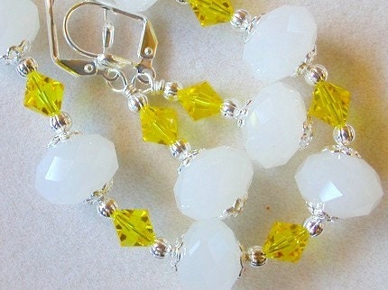 Yellow and White Bracelet and Earrings Swarovski Crystal Bracelet Silver
