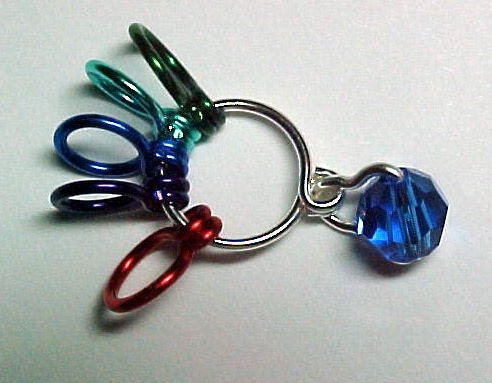 Elegant Stitch Marker - Swarovski Capri Blue Crystal - Knitting Snag-Free 5 Row Counter - US 5 - Item No. 348