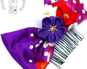 Affectionate Smile by Ume (Plum Blossoms)- Vintage Kimono Bow Tsumami Kanzashi Comb