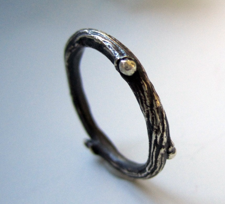 Willow twig ring, sterling silver, blackened twig jewelry, made to order, your size