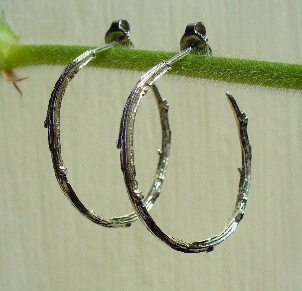 Small twig hoops, bright sterling silver, ready to ship