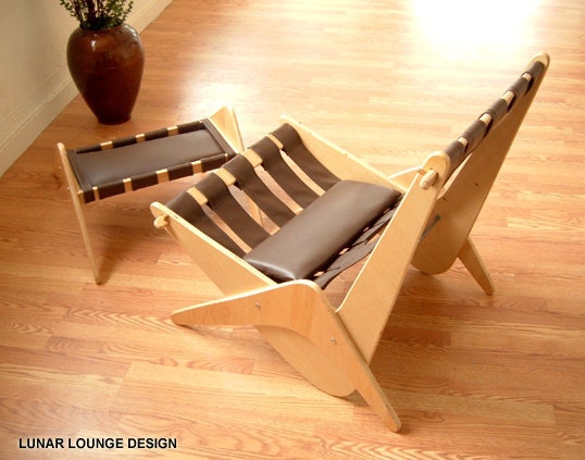 Mid Century Leentu Lounge Chair and ottoman set  Eames Era Boomerang