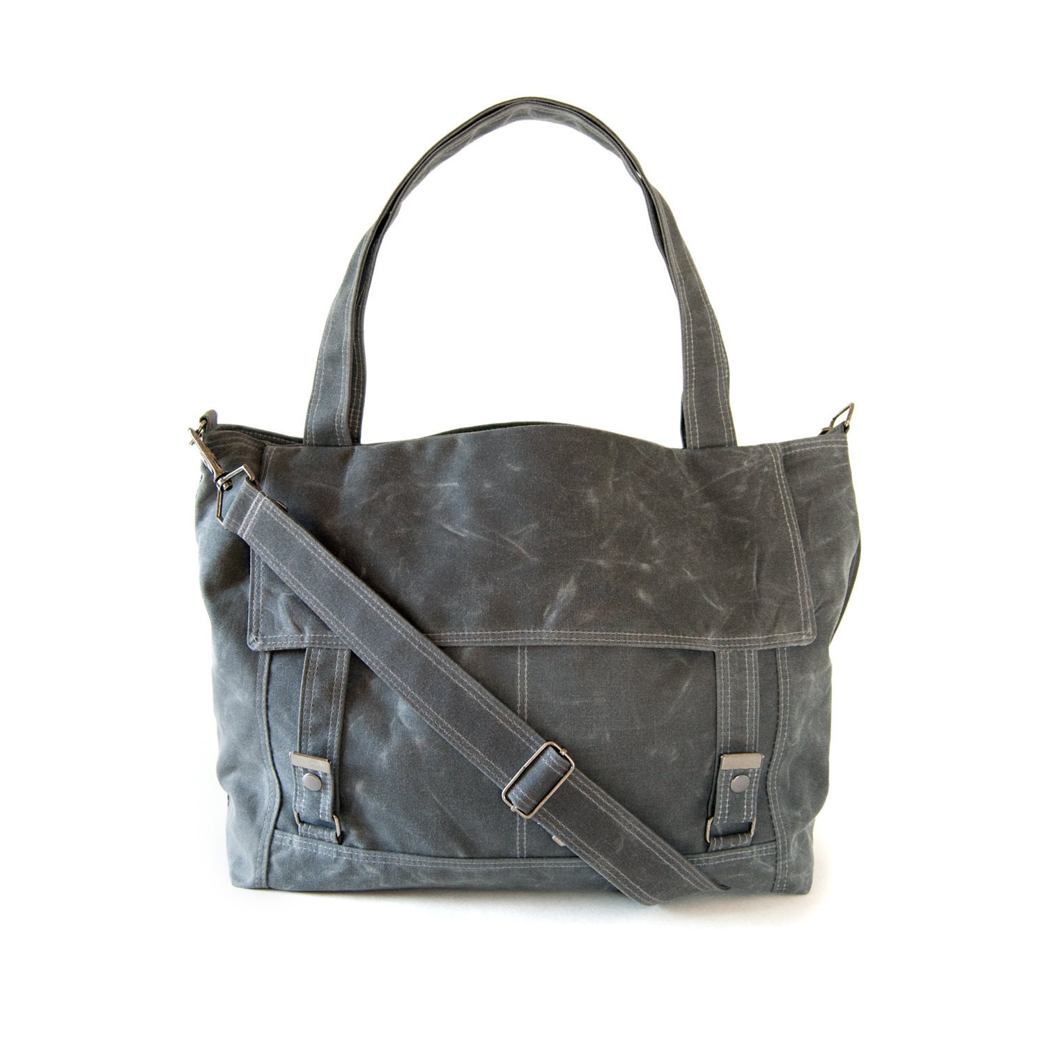 Waxed Canvas Letter Bag - Gray and Teal