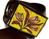 Yellow Belt Buckle. Glass, Resin, and Art Belt Buckle: Harvest