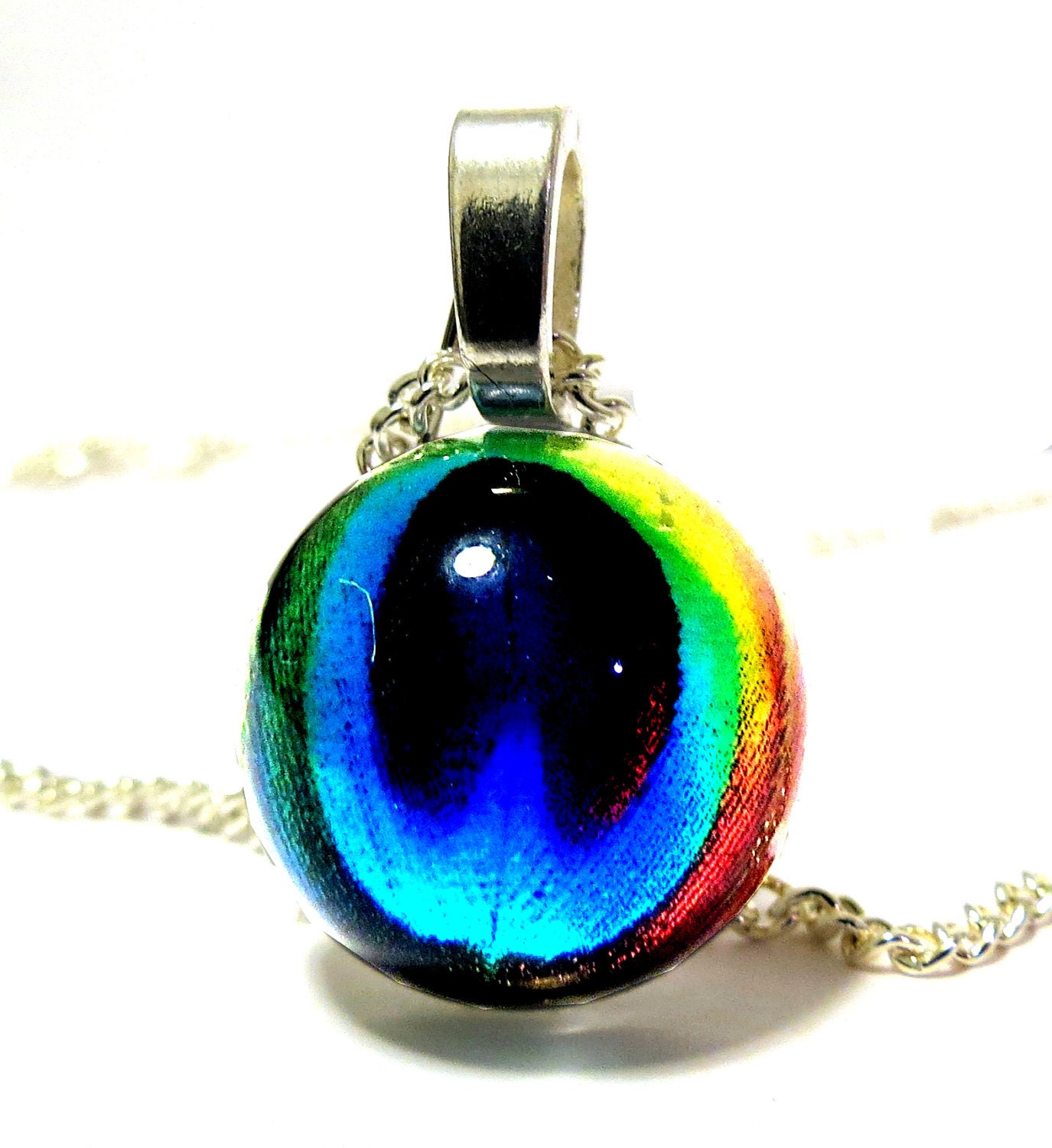 Peacock Necklace. Silver Charm for Necklace. Glass Art Pendant for Necklace. Peacock