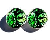 Green Post Earrings. Art, Resin, and Glass, Tree Stud Post Earrings: Garden Star