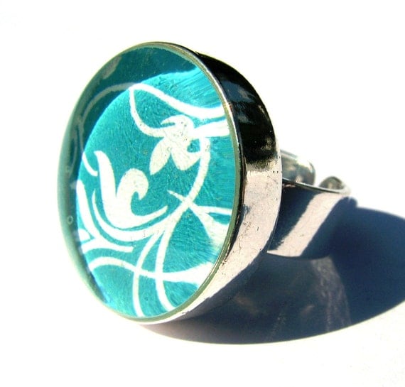 Caribbean Sea--Silver Adjustable Ring