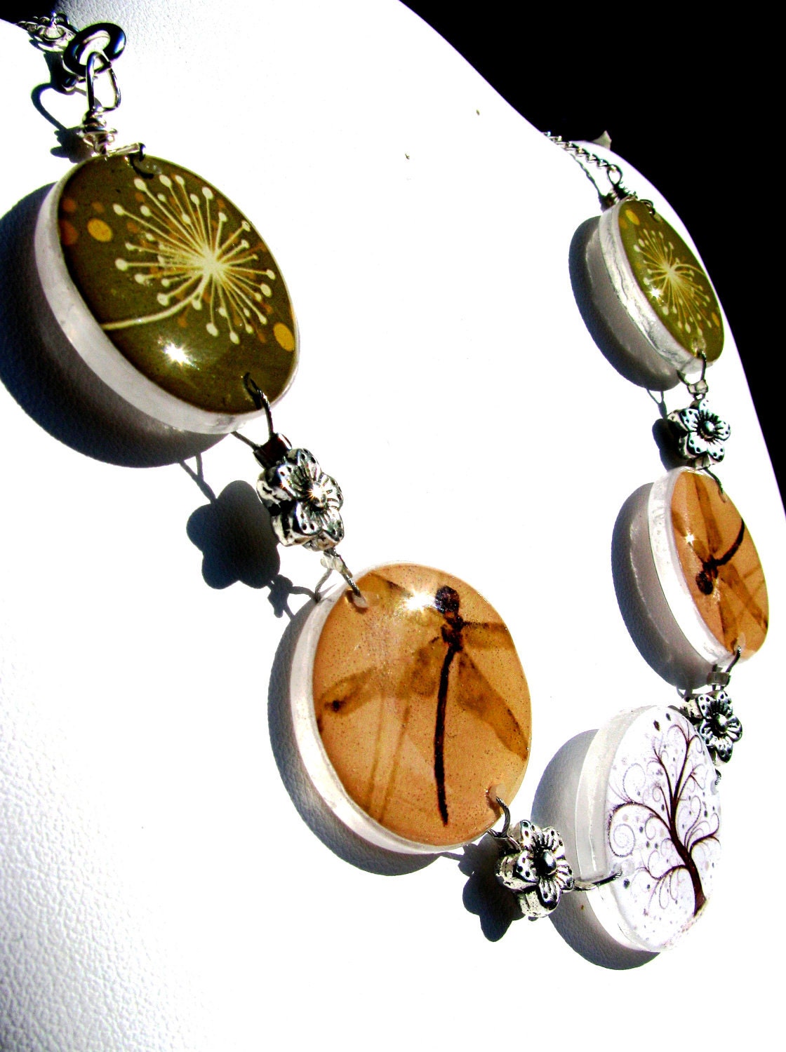 Woodland Statement Necklace: Dragonfly, Tree of Life Beaded Bib Necklace