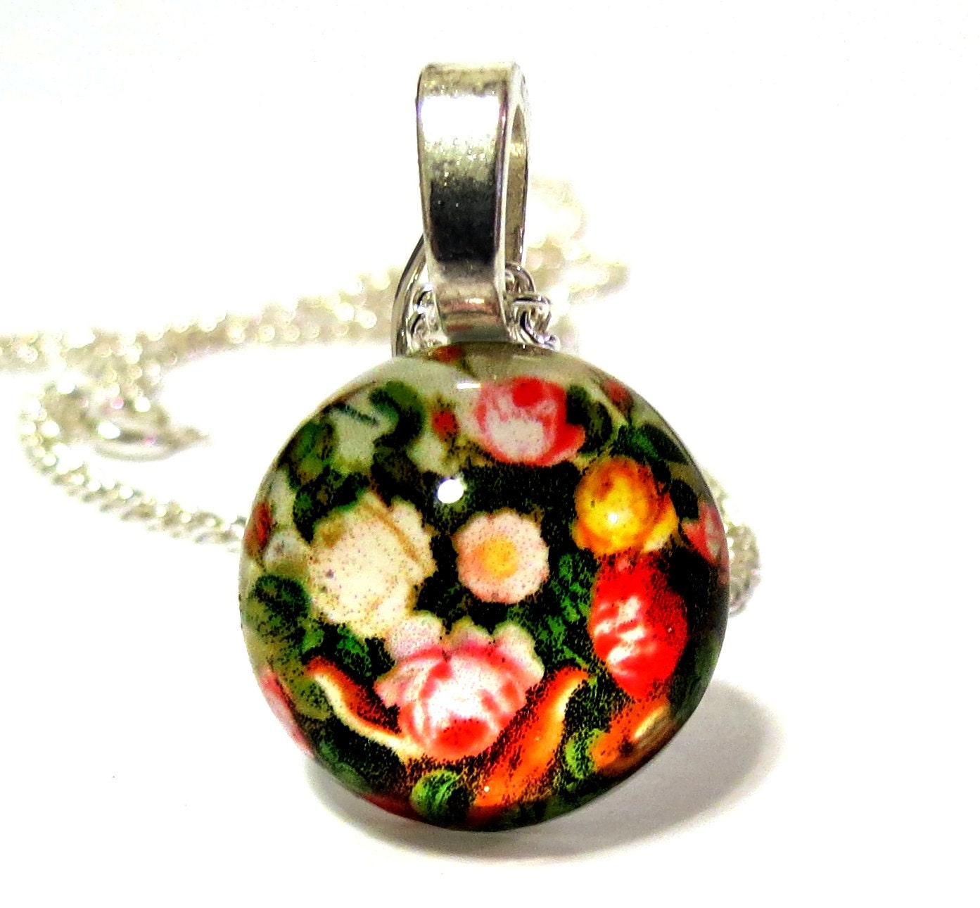 Mothers  Necklace on Mothers Day Vintage Rose Necklace  Resin Art Charm Pendant For