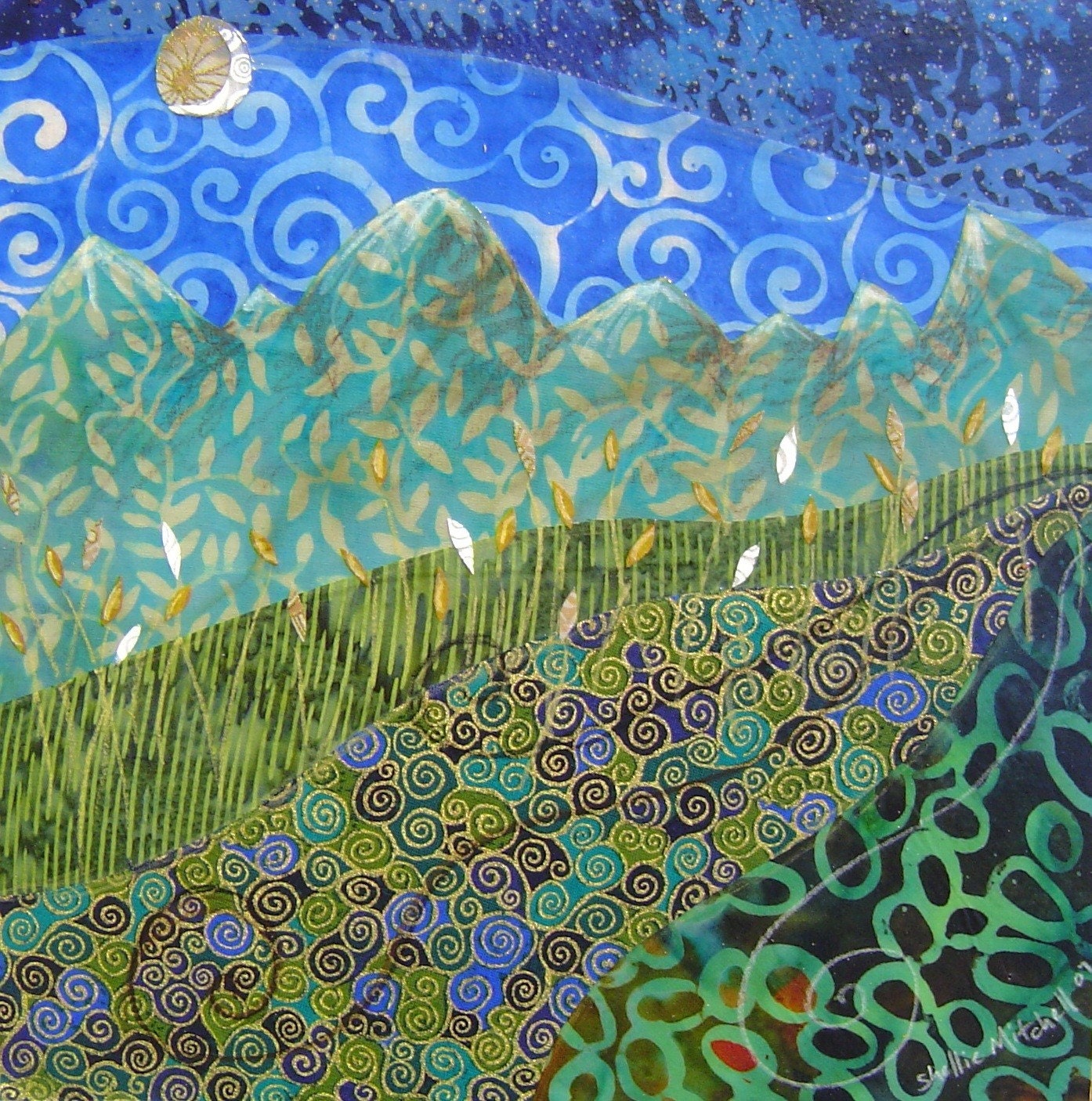 Green Mountain Valley - Original Fabric on Wood Art