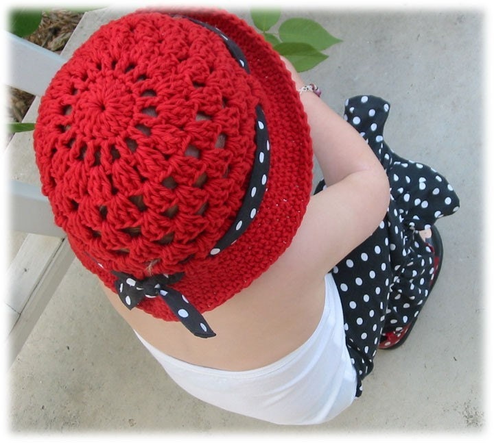 Crocheted Cloche Style Hat with Fabric Tie Custom made to fit