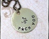Fock You Snarky Hand Stamped Necklace-FU, f-ck