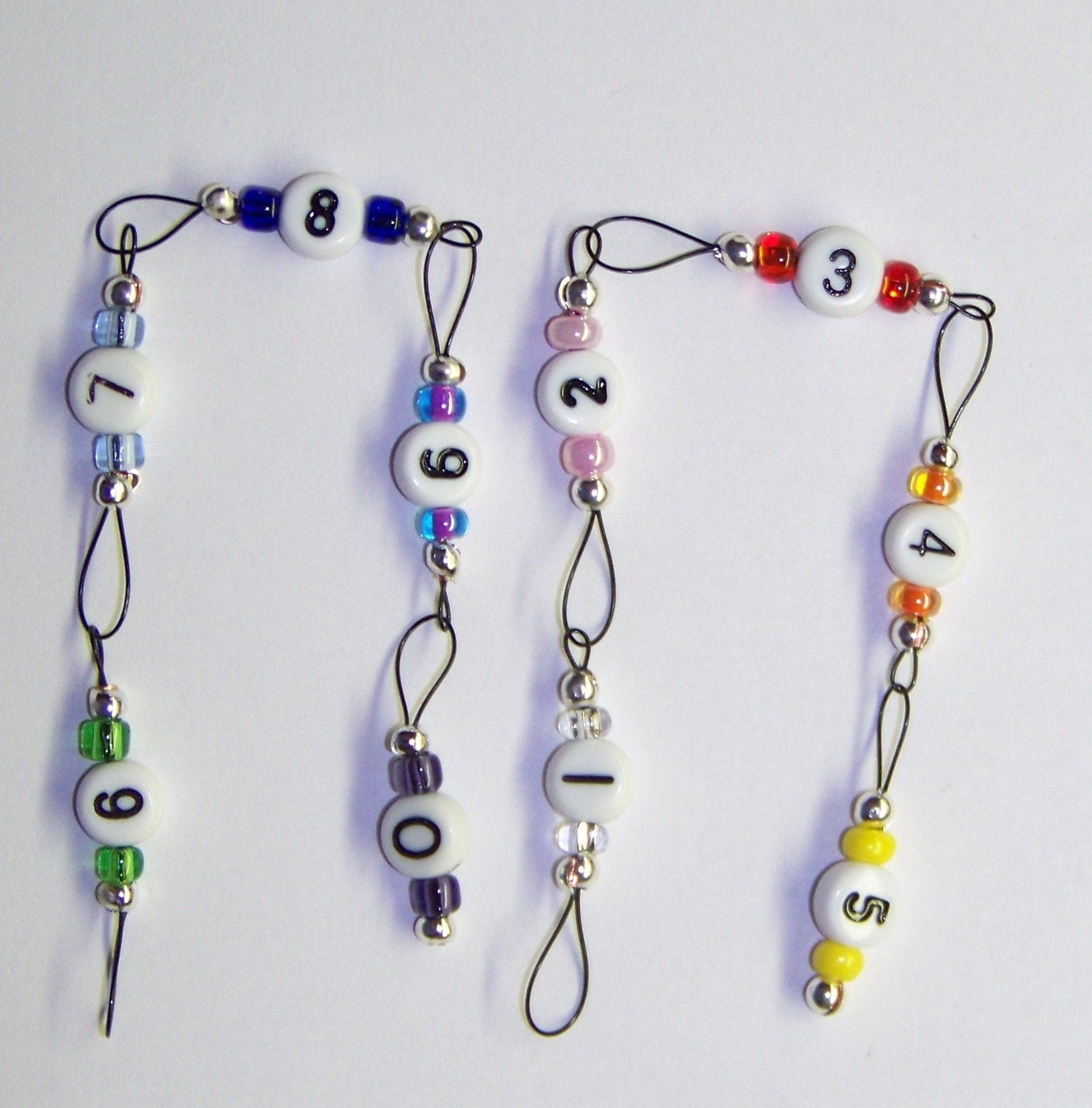 Complete Set Loop Style Row Counter 1 to 10 Rainbow Czech Glass Count to 110 Small Loop
