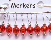 SnagFree Stitch Markers Small Loop Orange Crackled Glass with Silver Loops