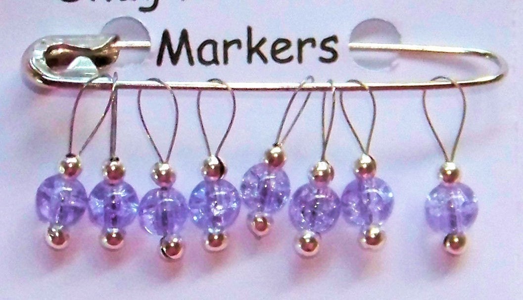 SnagFree Stitch Markers Small Loop Lavender Crackled Glass with Silver Loops
