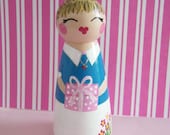 Hand Painted Love Boxes Happy Birthday Girl custom Peg Doll Wood