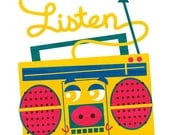 Ham Radio Says Listen (Pig Radio Portrait), 8X10 Art Print