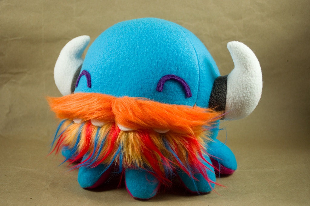 Baby Viking Octopus - Cyan with Orange, Multi-color over Hot Pink
