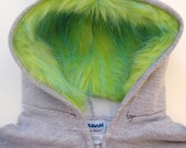 My Little Monster Hoodie - Gray and lime green - Youth Small - monster hoodie, horned sweatshirt, youth jacket
