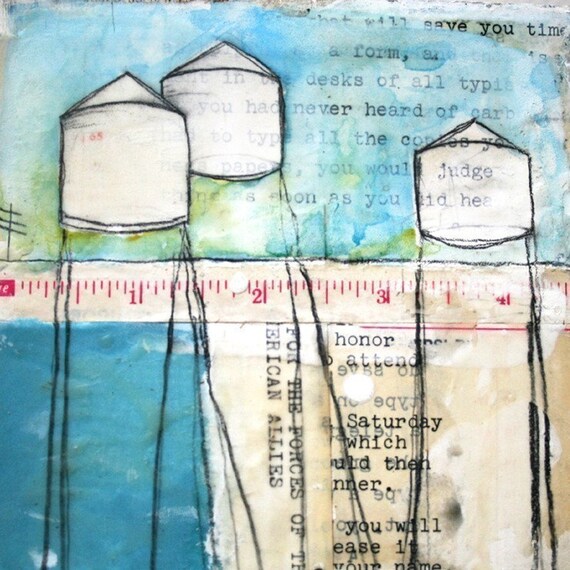 Water Tower Art Print 8x10 - Three Water Towers