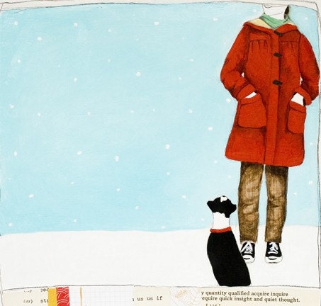 Boston Terrier art Print 5x7 - Winter Friend