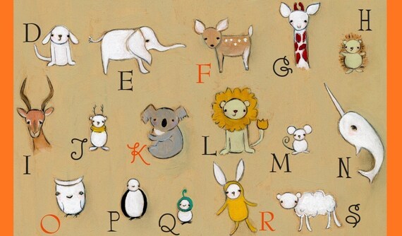 Alphabet - orange - 13 x 19 print by  Marisa and Creative Thursday