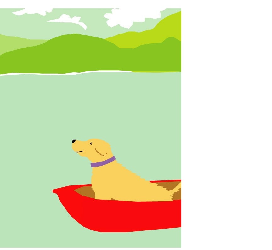 original art print in mat yellow lab in rowboat
