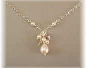 Dusty Rose Blend Bridesmaid Cluster Drop Necklace, Cascade Pendant, Bridesmaid Jewelry, Bridal Necklace
