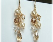 Golden Blend Earrings , Ivory Wedding Gown Jewelry, Choice of 14k gold filled or sterling silver