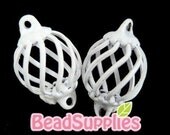 CH-ME-01054 - Raw Brass, Bird Cage, White, 6pcs