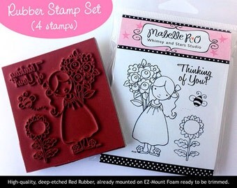 Set of 4 Rubber Stamps: Thinking of You
