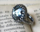 Cocktail Ring Vintage Rose Cut Cabochon Crystal in sterling silver