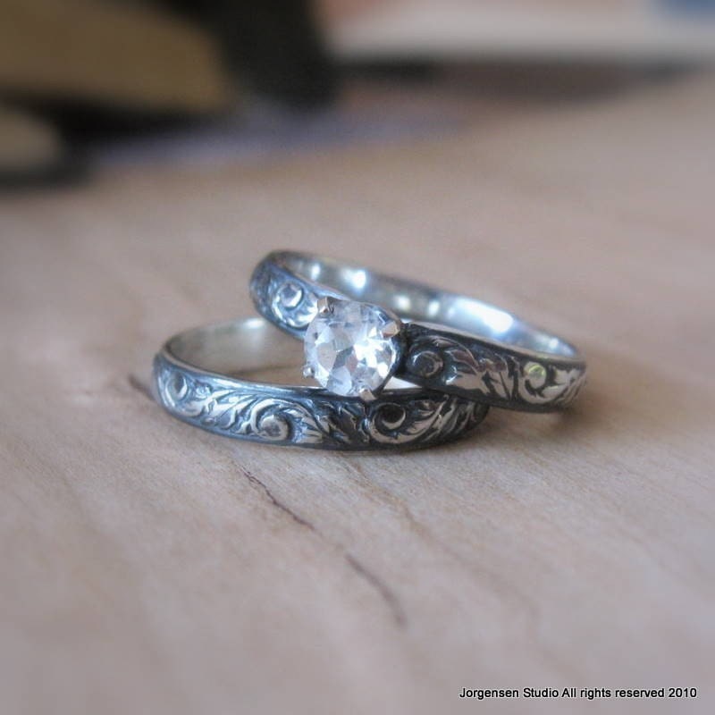 White Topaz Engagement Ring Gemstone Promise or Stack Ring