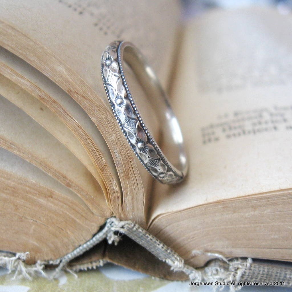 Wedding Band or Stacking Ring in Sterling Silver Diamond pattern